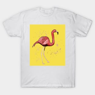 Flamingo with tropical leaves and an illuminating background T-Shirt